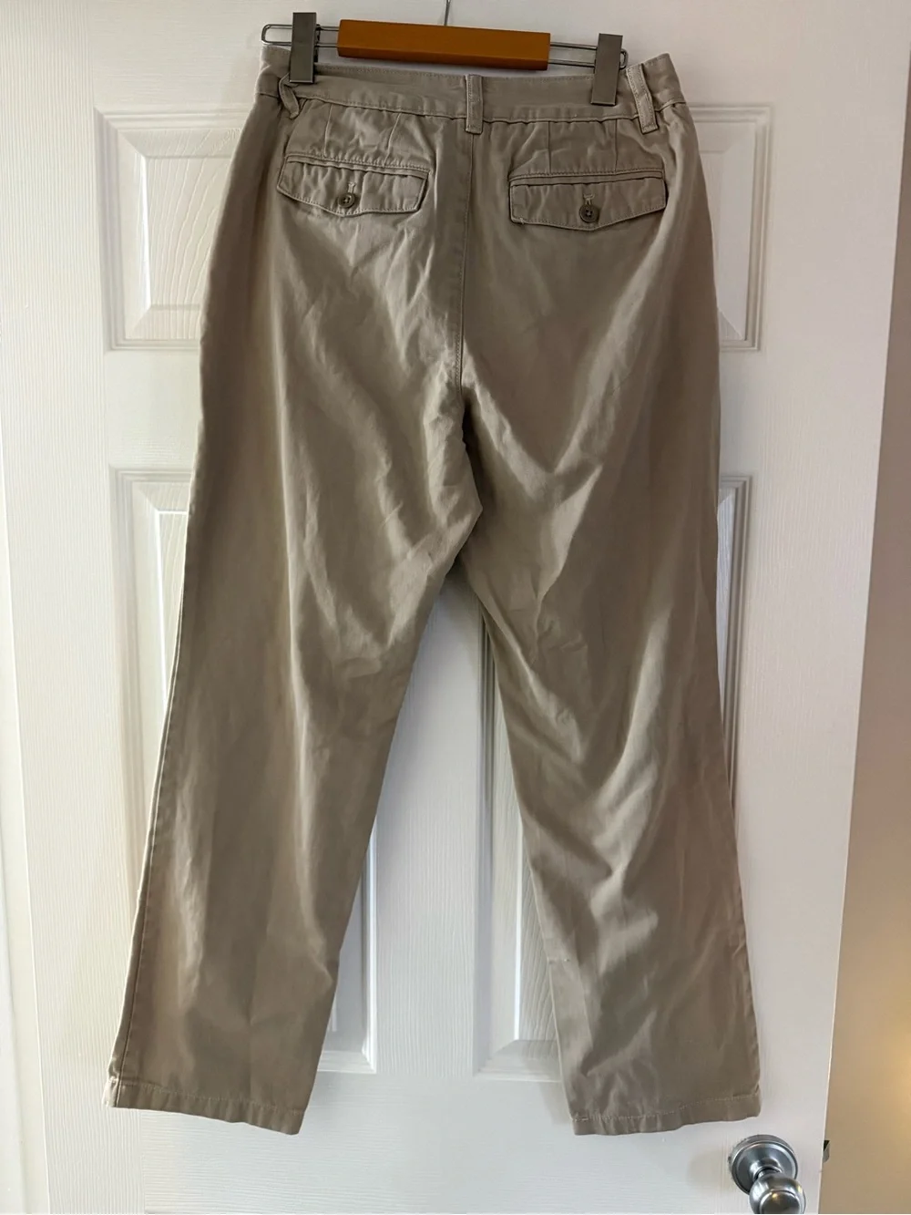 Eddie Bauer Legendwash Cotton Tan Khaki Pants with Blue Waistband Detail - Picture 5 of 8
